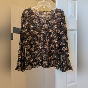 NWOT Coffee Brown Floral Mesh Long sleeve Top One Size